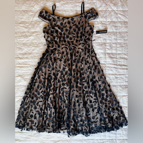 NWT R&M Richard Black 3D Floral Sheer Mesh Midi Dress Witchy Whimsigoth Fairy-8P - Picture 1 of 9